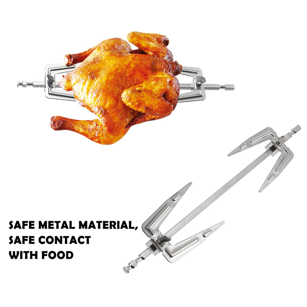Forche Rotanti da Barbecue in Acciaio Inox 25cm 2 Pezzi | Argento, Antiruggine e Facili da Usare, per Pollo e Maiale, Accessori Bbq per Casa