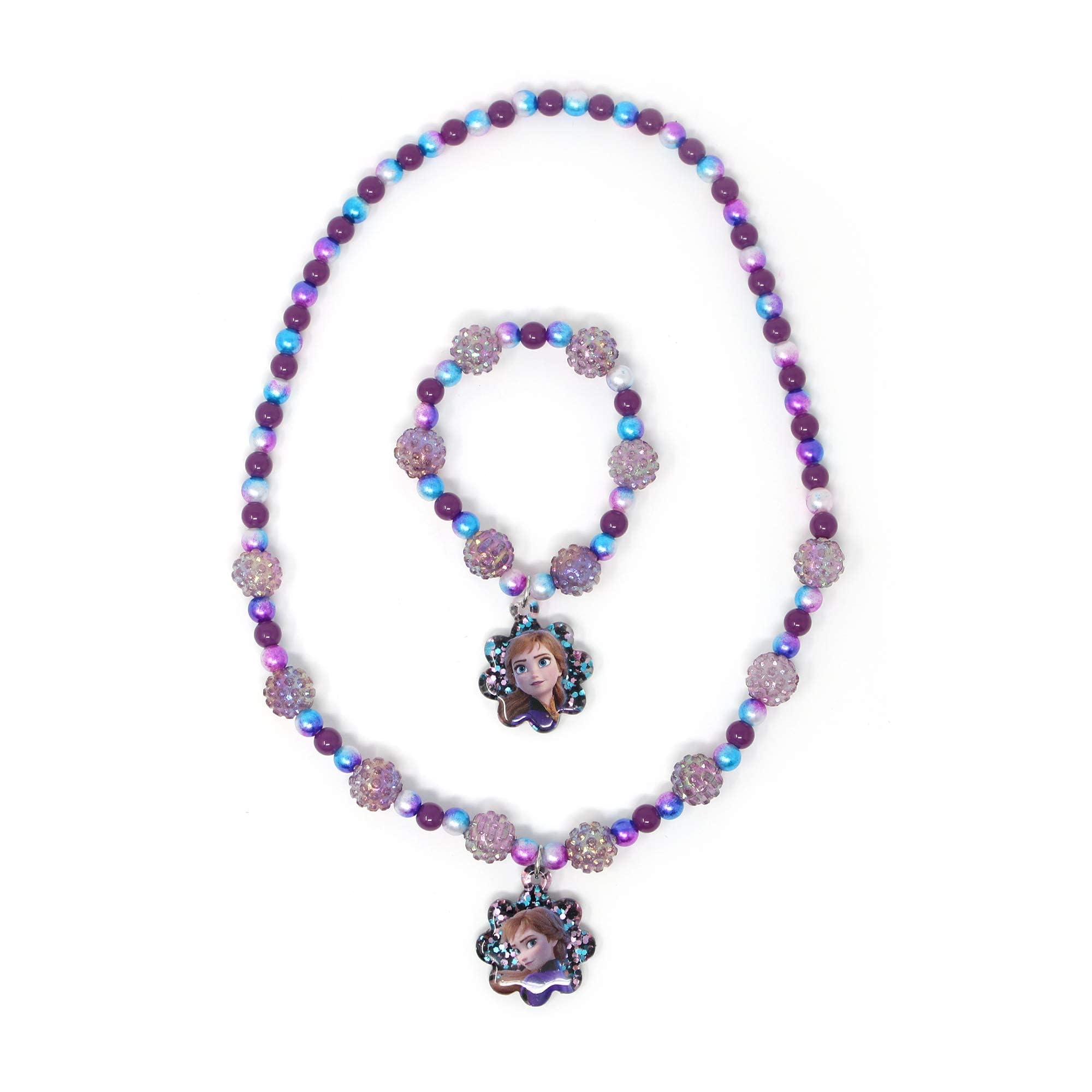 LUV HER Disney Frozen Girls Jewelry Set - Dress Up 3 Piece Toy Jewelry Box Set with Bead Necklace, Bracelet, and Ring - Frozen Play Accessories - Ages 3+