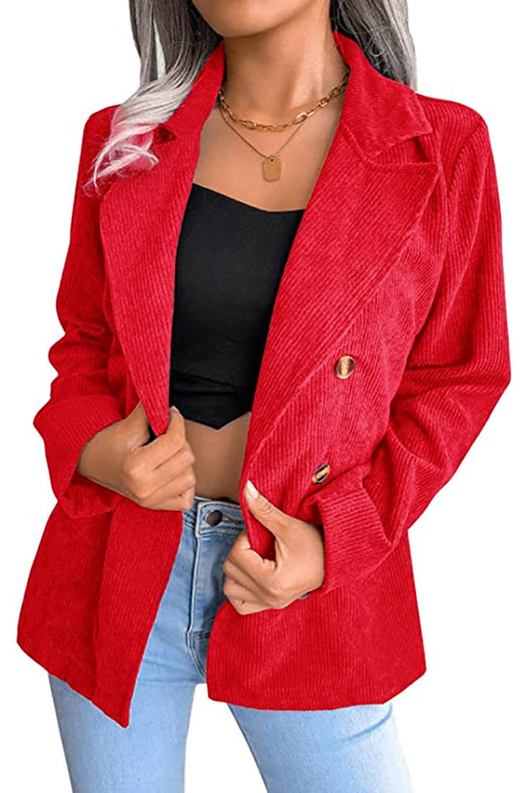 Kromoc Donna Blazer di Velluto a Coste Doppio Petto con Bottoni Giacca da Abito Business Office Sport Coat