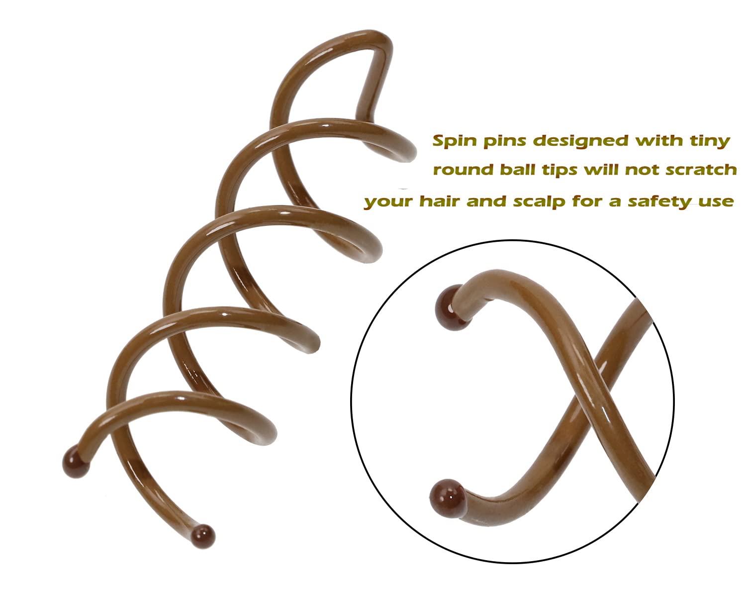 Mini Skater 1.88" Spiral Hair Pin Twist Barrette Spin Pins Non-Scratch Round Tips Twist Screw Hair Pin for Women Bun Hair Style DIY(Brown, Set of 20)
