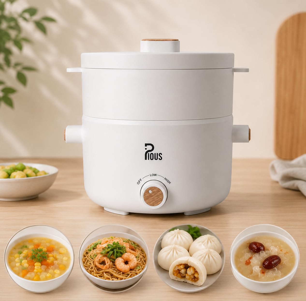 Pious 2 Litre Multipurpose Steamer with Non Stick Pot | Dual Power Kettle for Boiling Water, Milk, Tea & Coffee | Cooking Noodles, Rice, Soup & Baby Food | Compact & Travel Friendly | White-image-40