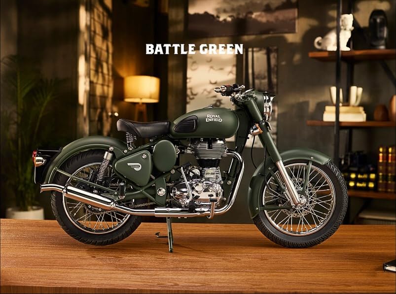 Image of Royal Enfield 1:3 Classic 350 Scale Model Miniature | Authentic True-to-Life Detailing | Premium Metal Tank & ABS Body | Movable Handlebar Steering | Collector's Keepsake Essential | Battle Green