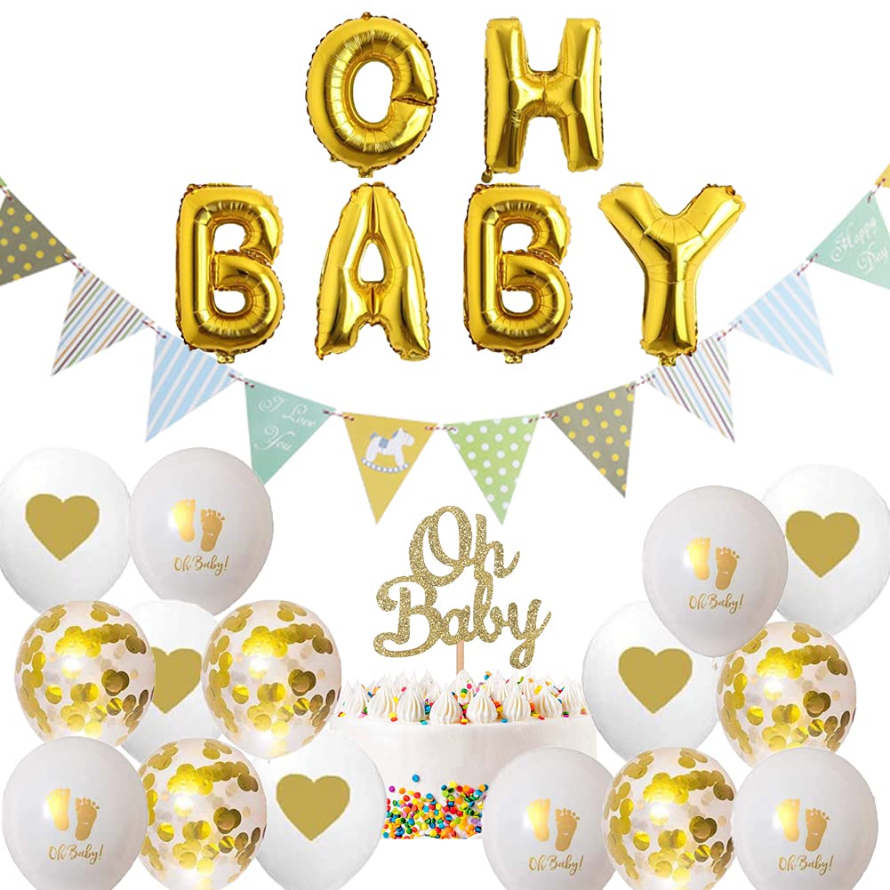 Baby Shower Decoration Neutral Oh Baby Garland Cake Decoration Baby Shower Oh Baby Decoration Yellow Air Balloons Set for Christening Decoration Baby Shower Decoration