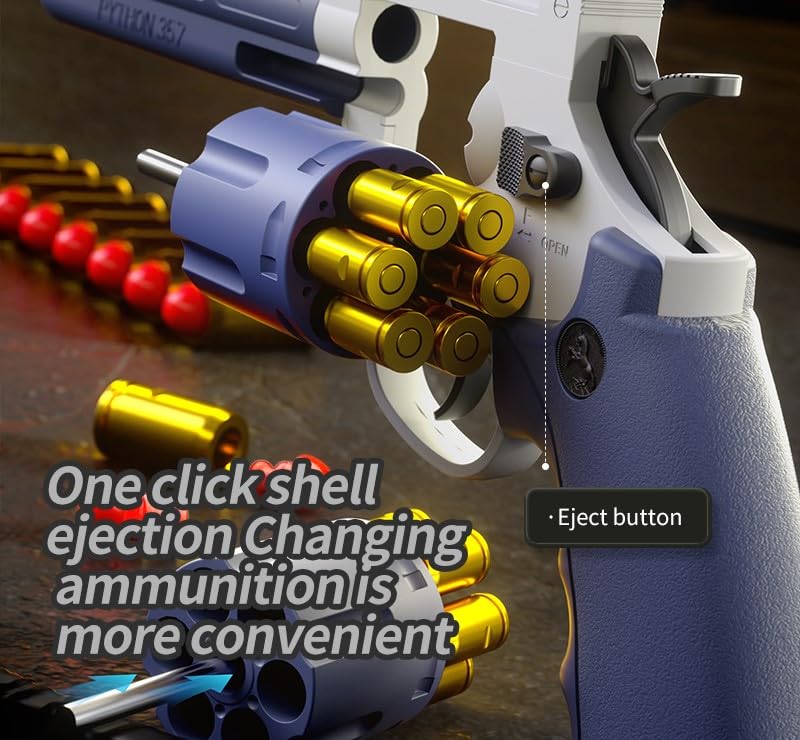 Image of Revolver Toy Gun| Real Looking Plastic Airsoft Gun Pistol Fully Automatic | 12 Bullet Shell' and 50 Bullets Included(White+Blue)