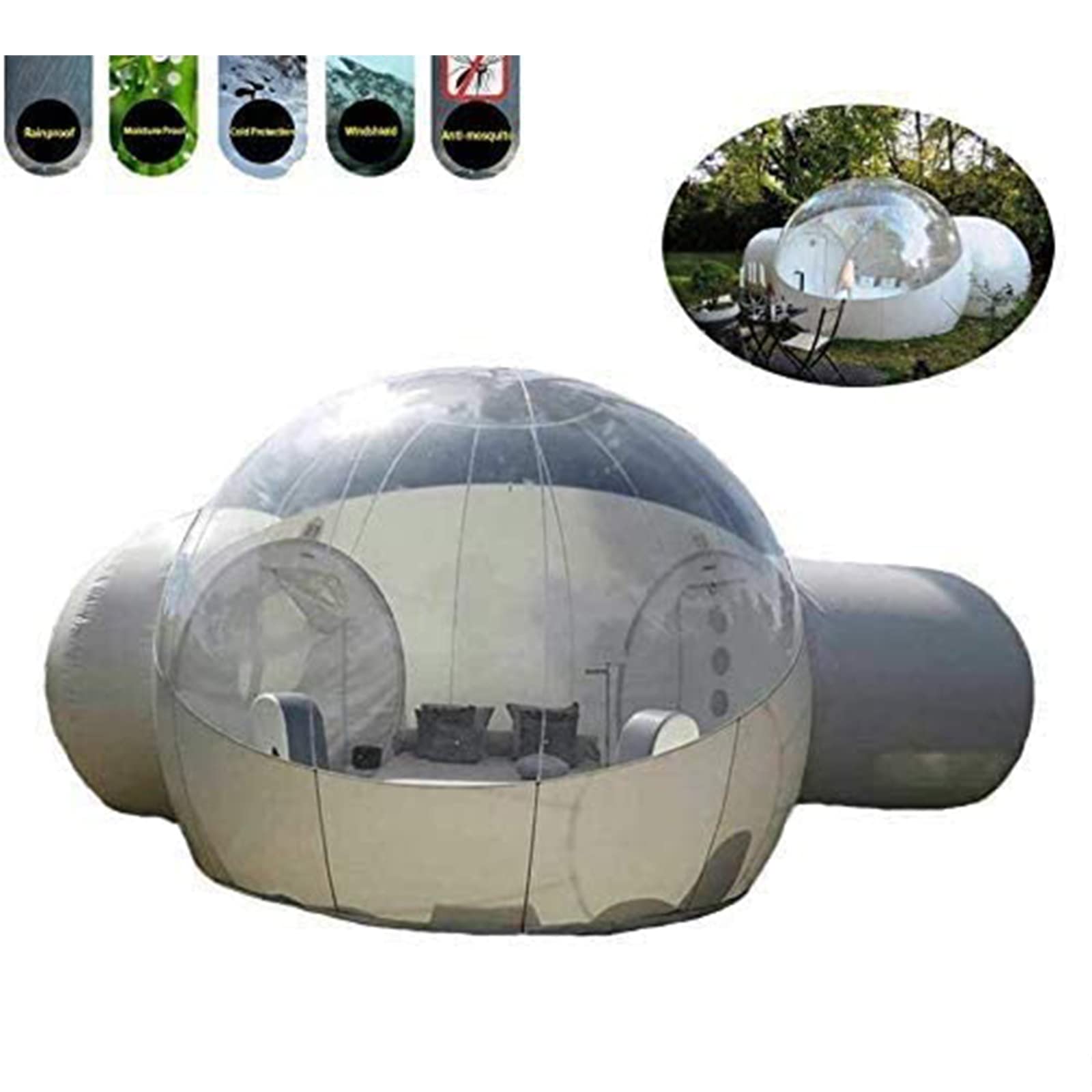 Home Blasable Bubble Tent, transparentes Sternenblasen im Freien, Touristenbeobachtung B & B -Zelt, Camping im Freien aufblasbar transparent mit Faartrockner und Reparaturset, 5m Household faucets