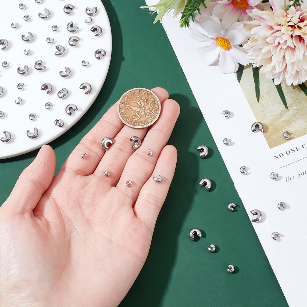 120Pcs 4 Sizes Crimp Bead Covers Stainless Steel Crimp Beads Covers 3.5-7mm Half Round Open Crimp Beads Covers Silver for DIY Jewelry Craft Making - Image 3