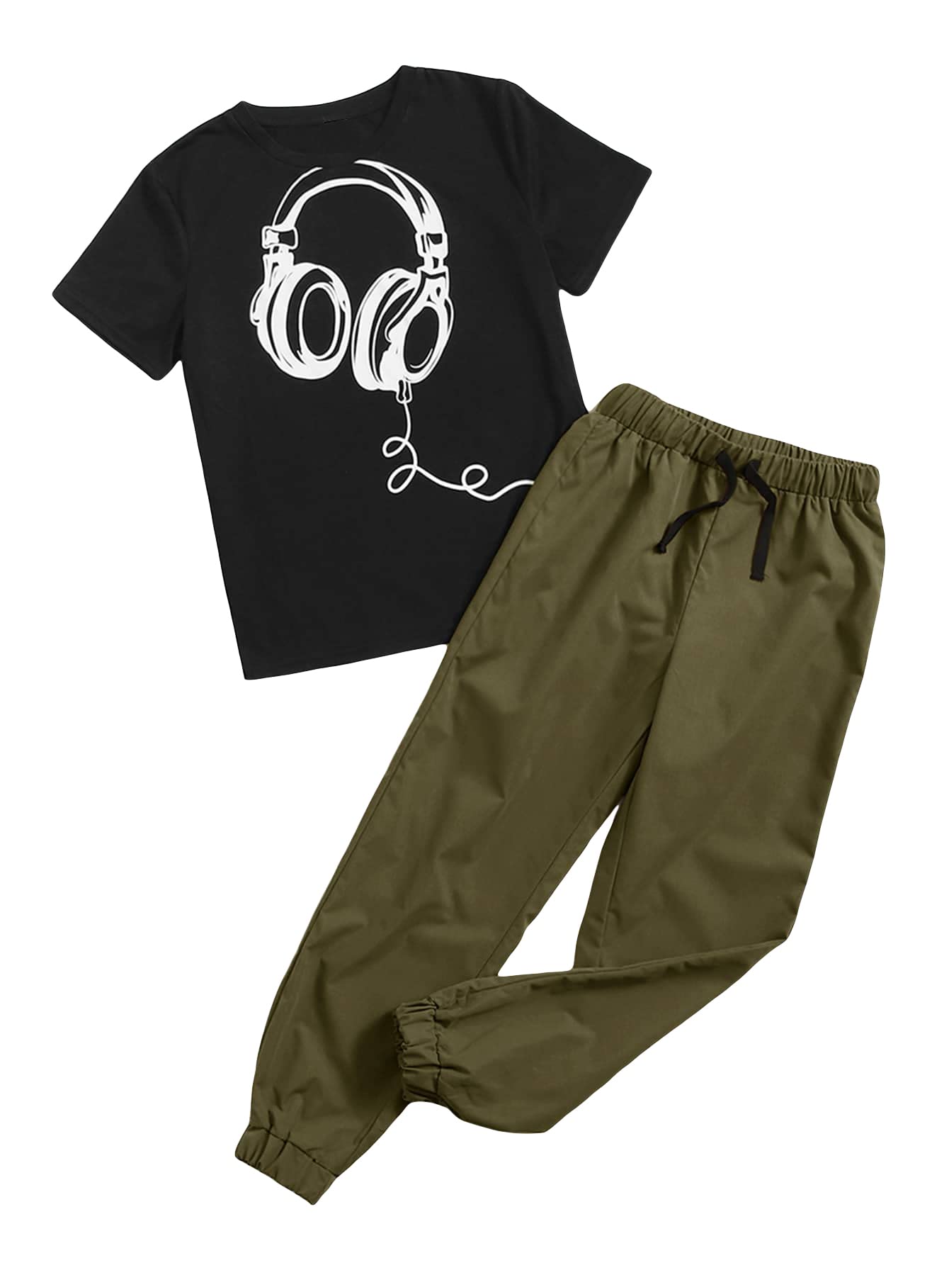 Floerns 2-teiliges Outfit für Jungen, kurzärmelig, T-Shirt mit Kordelzug an der Taille, Sweatpants