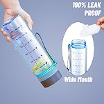 Doseno Reusable Water Bottle, Water Bottle with Time Marker, Plastic Water Bottles to Ensure You Drink Enough Water Daily for Fitness and Outdoor Sports, 28OZ Clear Water Bottles (Blue)