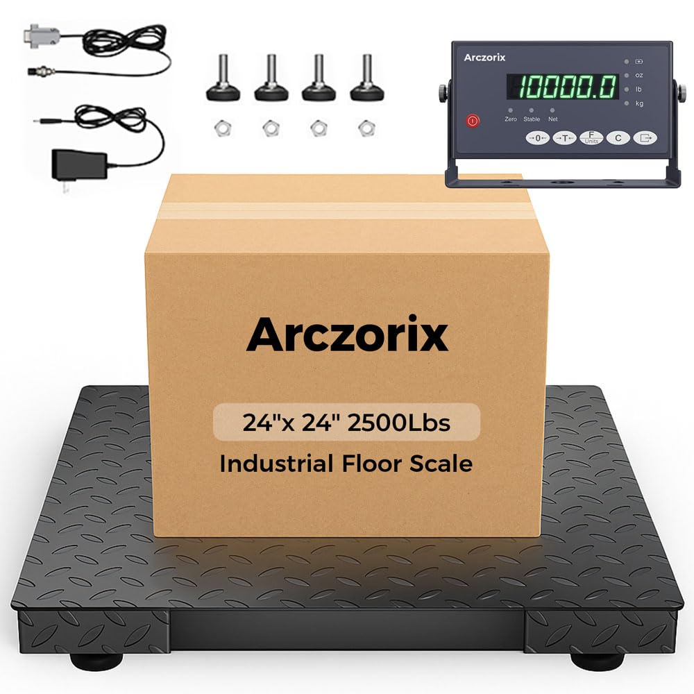24x24 2500Lbs Arczorix Industrial Floor Scale Precision Pallet Scale with Digital Indicator Heavy Duty Weighing Scale for Floor