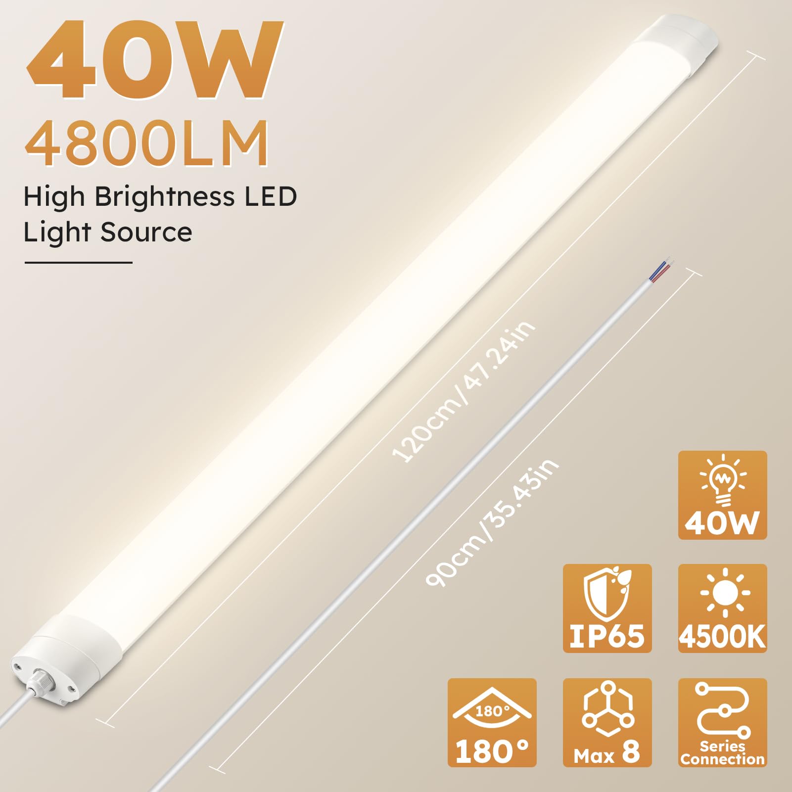 papasbox 2 Stück LED Leuchtstoffröhre 120cm Feuchtraumleuchte Röhre 40W LED Deckenleuchte Lampe | IP65 Wasserdicht 4500K Neutralweiß Leuchtstofflampe für Keller Werkstatt Küche