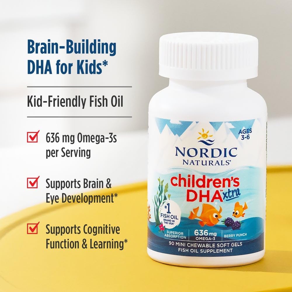 Nordic Naturals Children’s DHA Xtra, Berry Punch - 90 Mini Chewable Soft Gels for Kids - 636 mg Omega-3s EPA & DHA - Cognitive & Immune Function, Learning, Social Development - Non-GMO - 30 Servings - Image 7