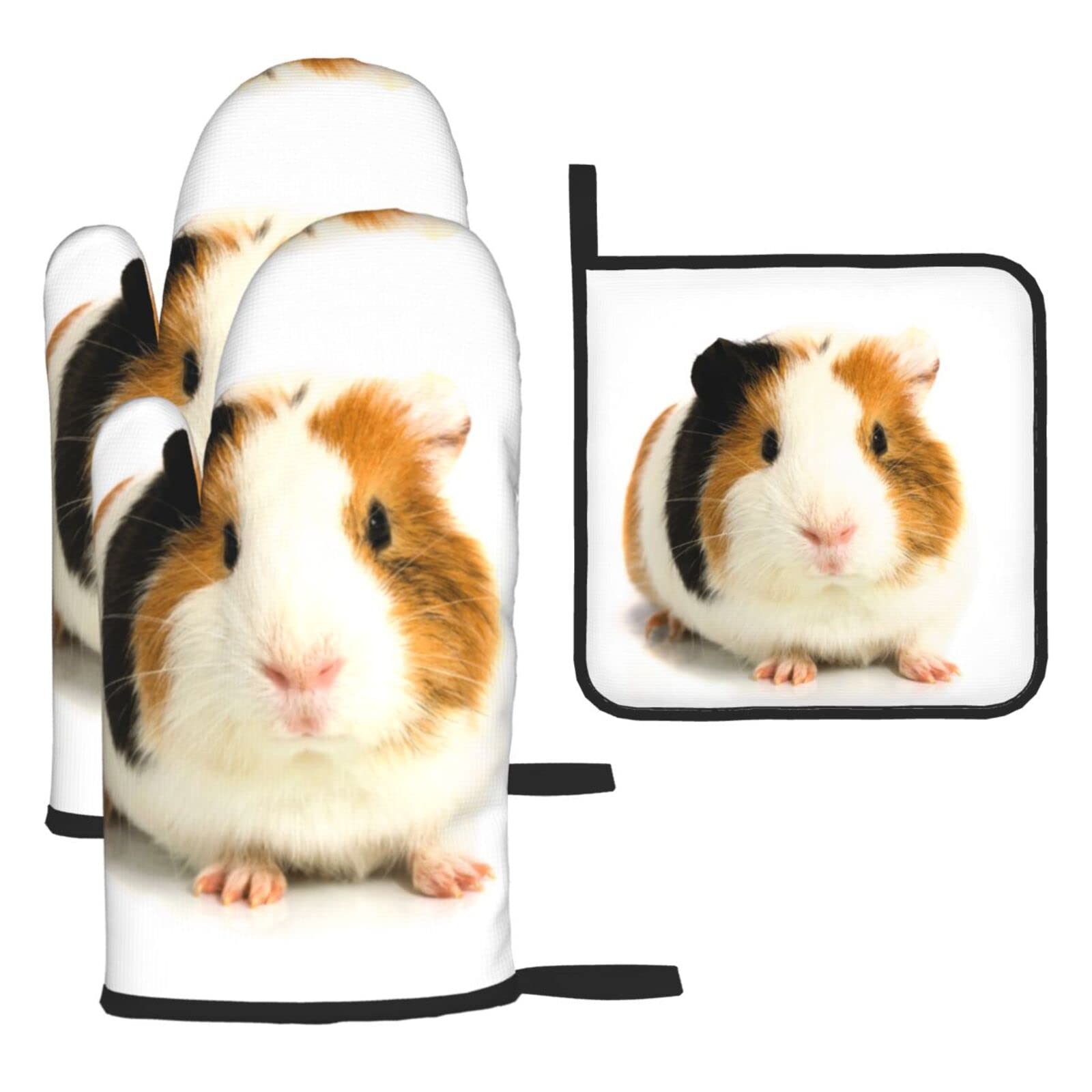 Cute Guinea Pig Oven Mitts and Pot Holder Kitchen Set for Grilling, Cooking, Baking, Heat Resistant