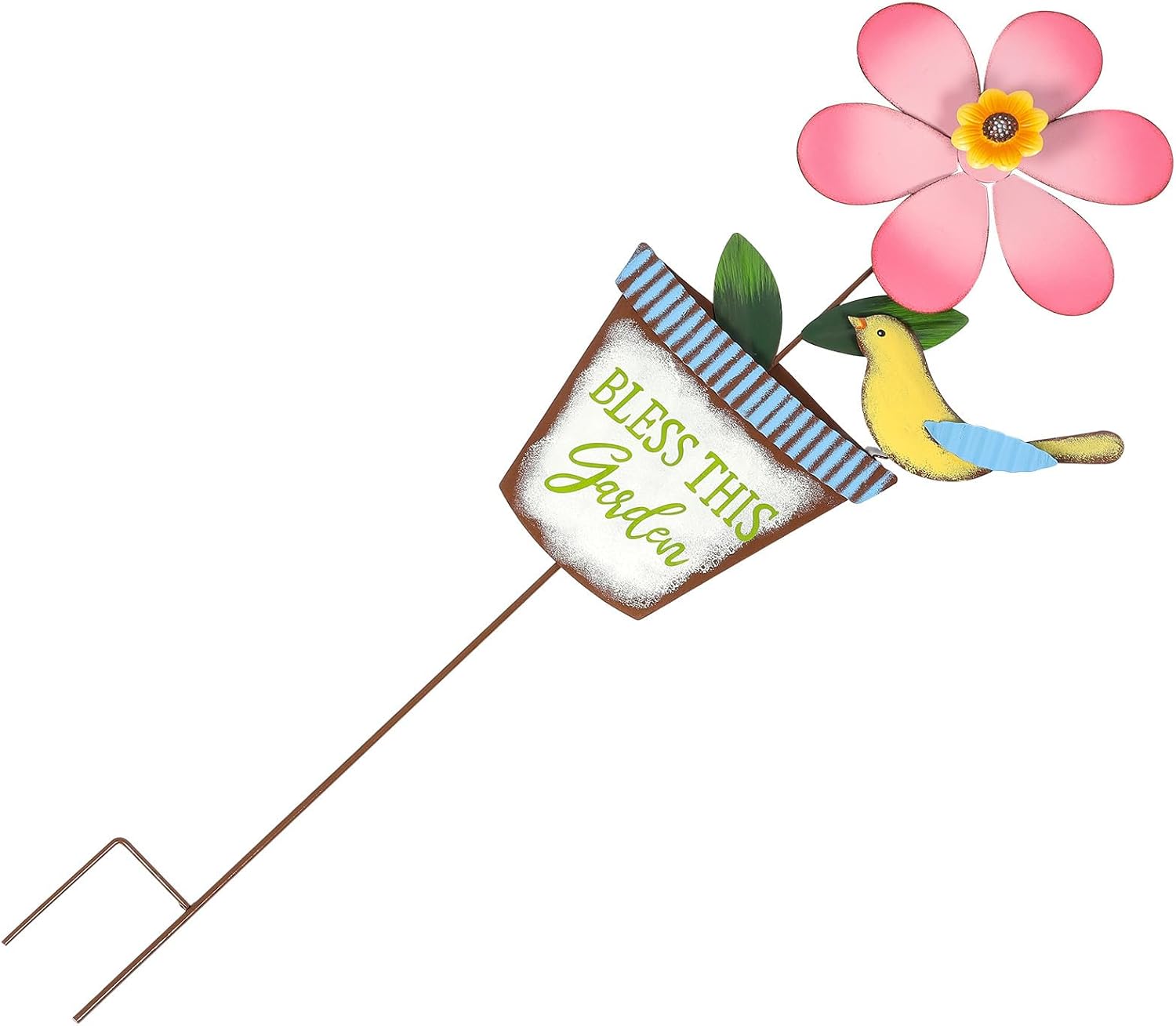 MERRYHAPY Metal Sunflower Windmill Spinner for Outdoor Garden Lawn, White Iron Pinwheel Decoration with Rotating Owl Design, Patio Yard Wind Sculpture for Scenic Landscape