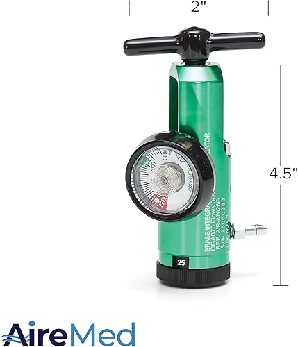 Miniatura 3 de AireMed Regulador de oxígeno 0-25LPM, velocidad de flujo de calibre CGA-870 - Incluye llave de llave, 5 sellos de arandela de yugo de latón y 2