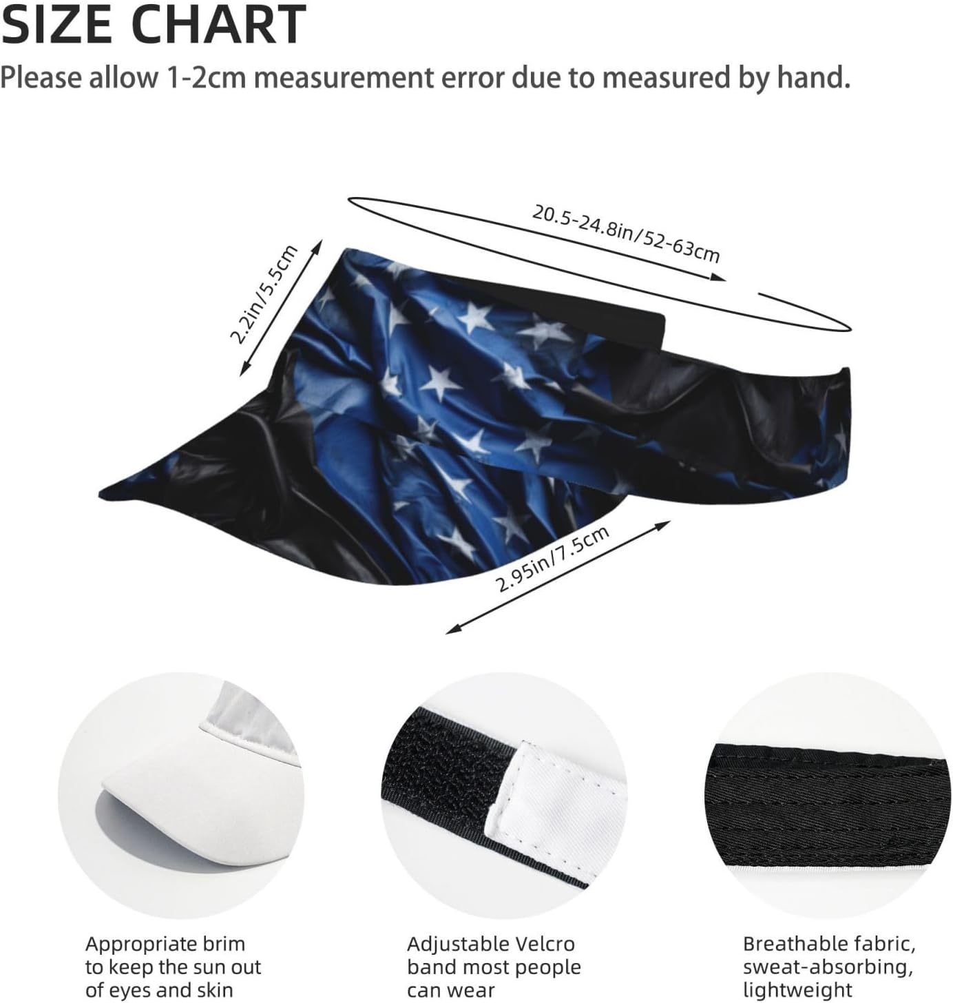American Thin Blue Line Flag Print Sports Sun Visor Hats Adjustable Running Golf Tennis Sun Cap for Women Men