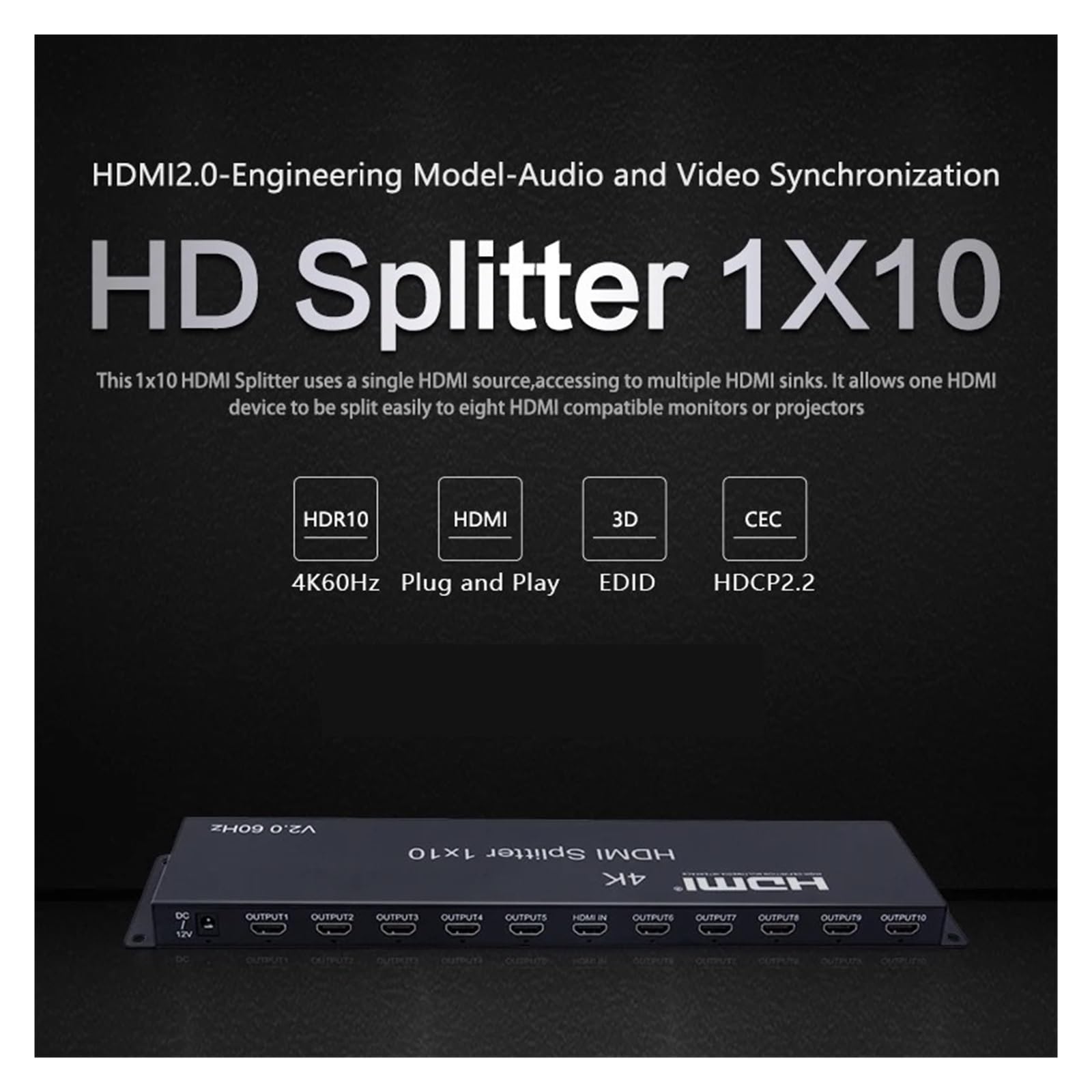 Convertitore Digitale, Splitter 4K 60Hz 1x10 1 IN 2 4 6 8 10 Uscita 1x4 1x2 Convertitore video .0 for PS4 PC DVD su monitor TV