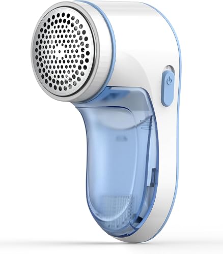 Fabric Shaver, Lint Remover for Clothes, Effectively and Quickly Remove Pills, Sweater Shaver with Stainless Steel 3-Leaf Blades and Safety Lock Protection.(Blue & White)