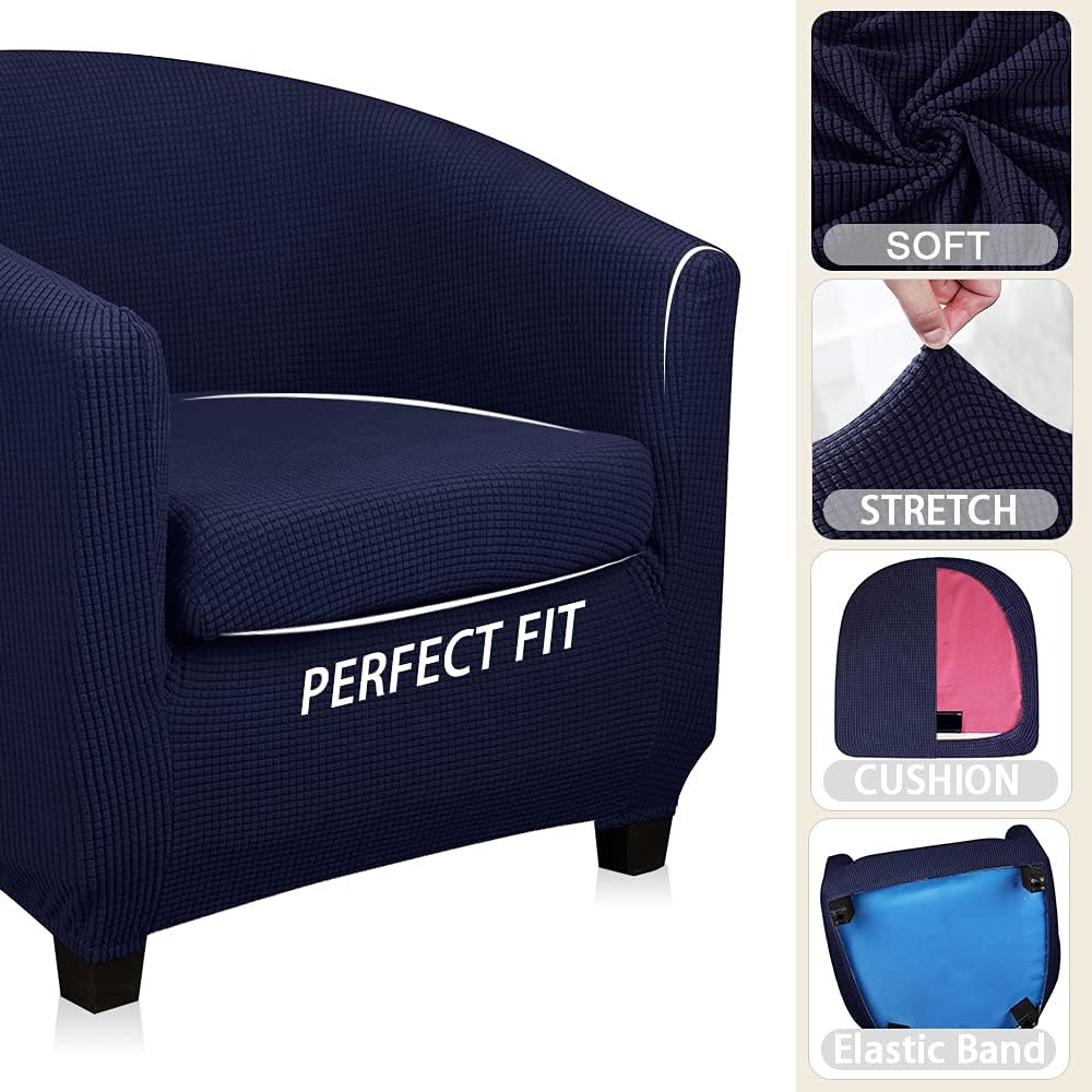 Lellen Club Chair Slipcover with Seat Cushion Cover Round Tub Chair Covers Slipcover Armchair Sofa Covers Barrel Chair Couch Cover Armchair Protector Covers Furniture Protector for Sofa（Navy Suit ）
