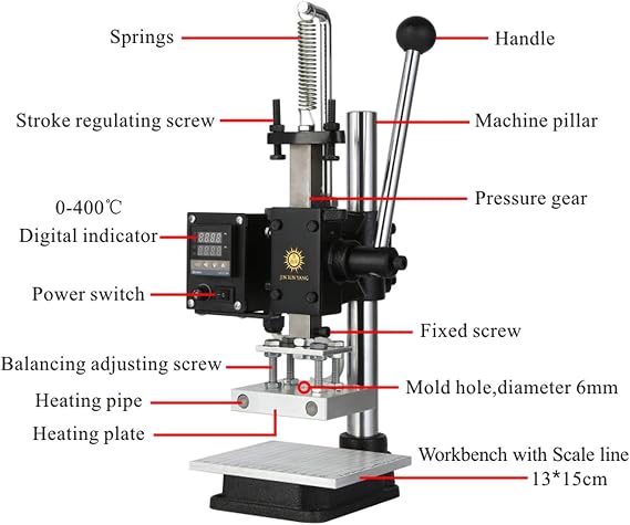 DYJD Hot Foil Stamping Machine Printer Logo Creasing Machine Leather Embossing Machine Stamper Temperature Adjustable for PVC PU Plastic Etc.,Hot pressing plate: 10 * 13cm
