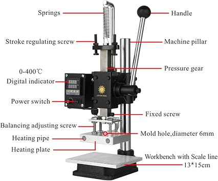 DYJD Hot Foil Stamping Machine Printer Logo Creasing Machine Leather Embossing Machine Stamper Temperature Adjustable for PVC PU Plastic Etc.,Hot pressing plate: 10 * 13cm