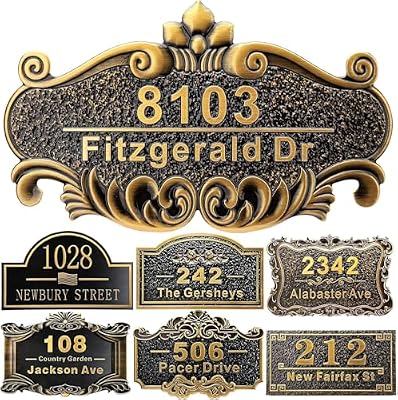 Placa de Dirección de Casa Personalizada 12" Números Fundidos para el Exterior Nombre de la Calle Placa de Dirección Vintage para Buzón Puerta Habitación Pared Clásica al Aire Libre Latón Antiguo
