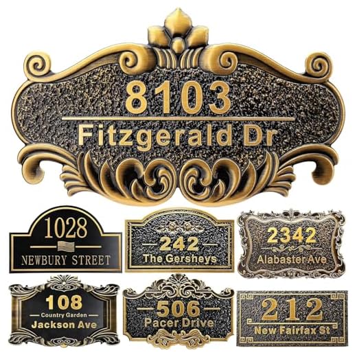 Personalized House Address Plaque 12" Cast Numbers for Outside Custom Street Name Address Sign Plate Vintage for Mailbox Door Room Classic Wall Outdoor Antique Brass