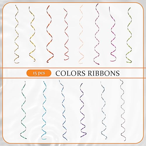 Miniatura 3 de Shappy 15 rollos de cinta para globos y lazos de 15" de ancho x 11 yardas, total 165 yardas, cinta brillante y metálica rizada en colores surtidos