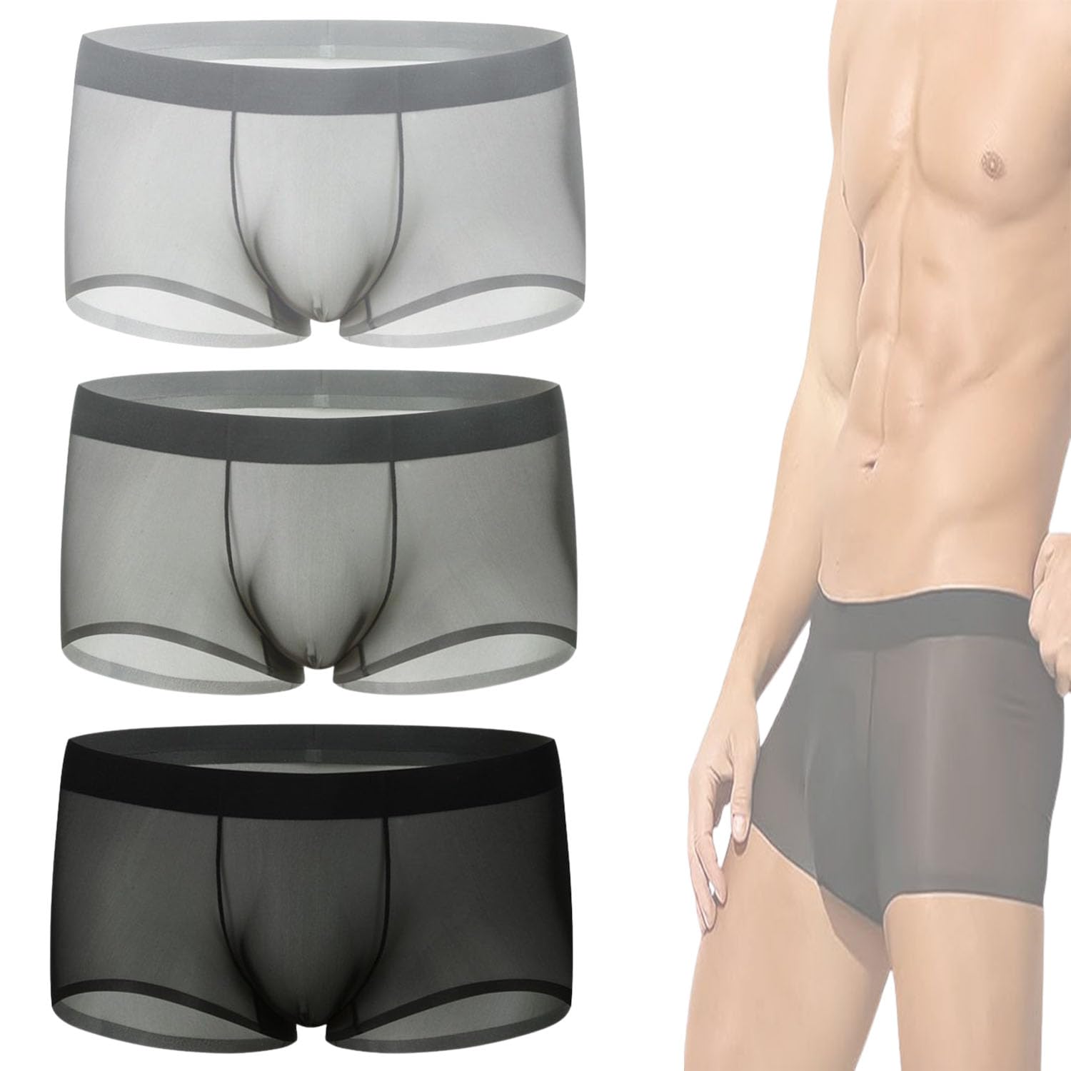 Generico Niksy Underwear, Boxer Trasparenti UltraSottili da Uomo Niksy in Seta ghiacciata, Traspiranti, freschi