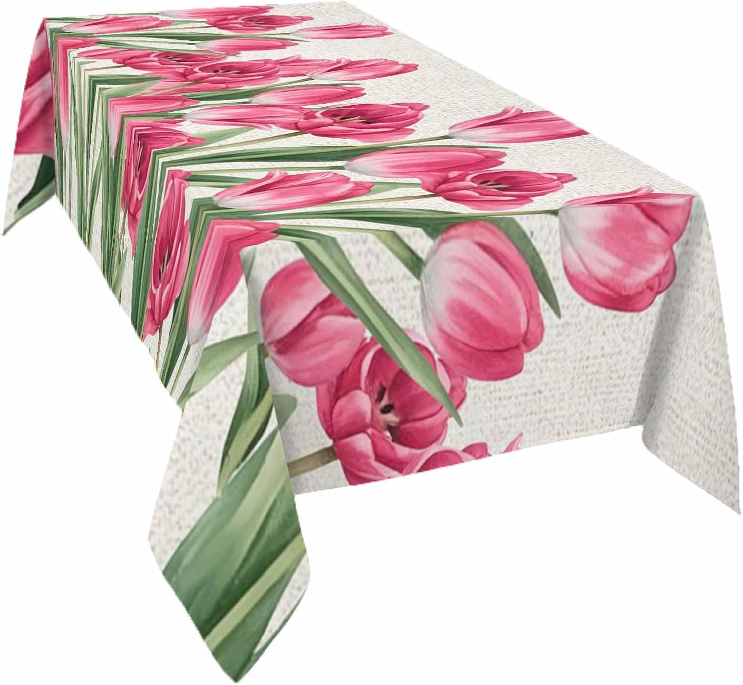 Rectangle Spring Flower Tablecloth Waterproof & Stainproof Tablecloths,Vintage Pink Tulip Country Rustic Floral Wipeable Table Cloth Wrinkle-Free for Round/Rectangle/Oval/Square/Dining/Party,54x108