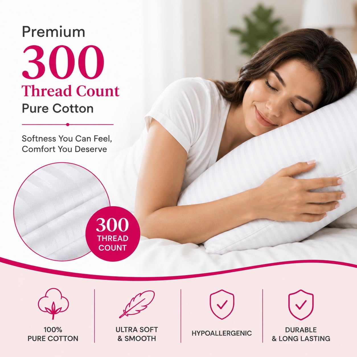 Pillow Protectors with Zipper Standard Size 2 Pack | 100% Cotton Sateen 300 TC Luxury Fabric | Reinforced Smooth-Glide Zipper | Hypoallergenic Soft Breathable Covers | Oeko-TEX Certified