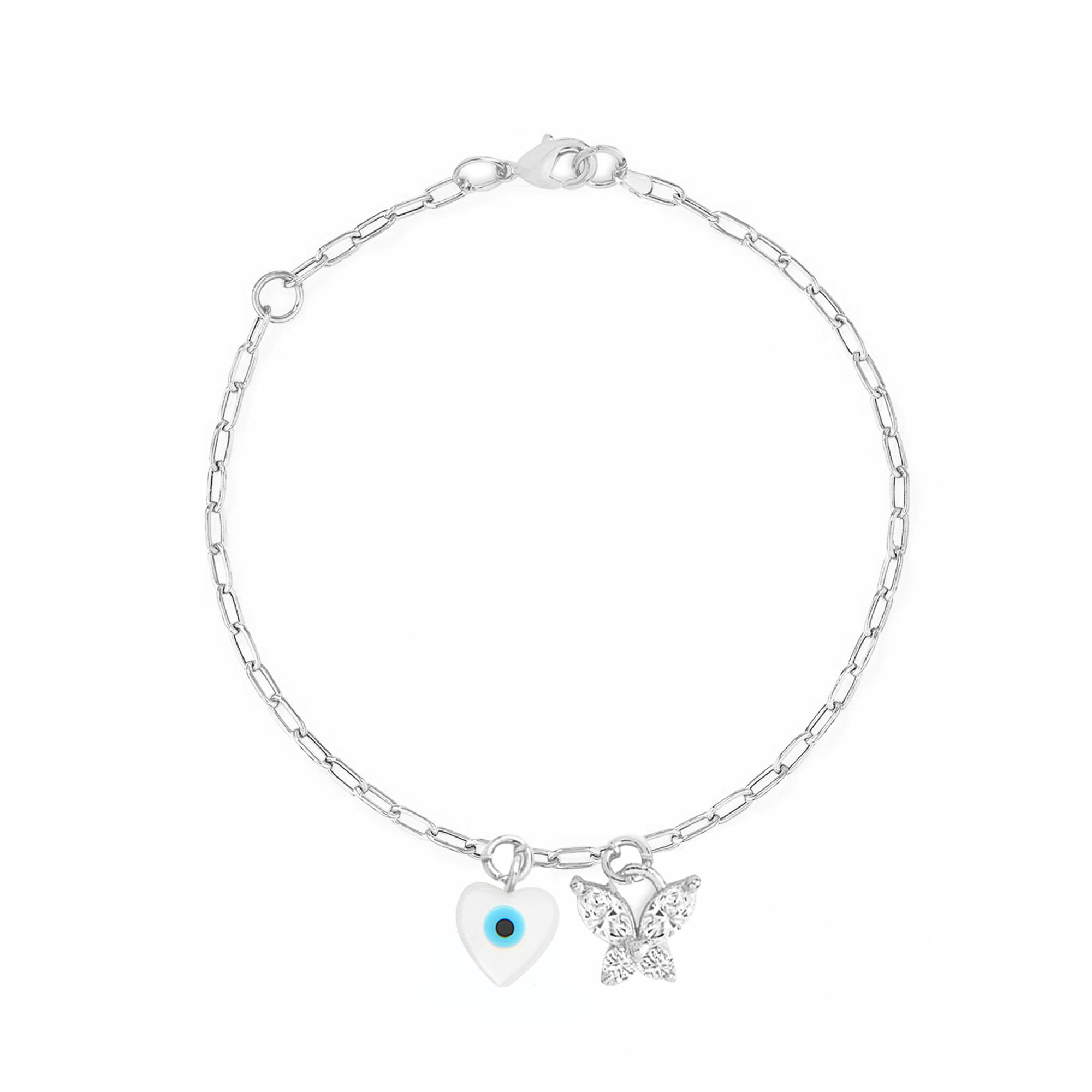 MINUTIAE Heart Love Evil Eye Nazariya With Hanging Zircon Butterfly Plated Link Bracelet For Womens and Girls_MNT0373HT_S (B0D2TZH9JP) Amazon Price History, Amazon Price Tracker