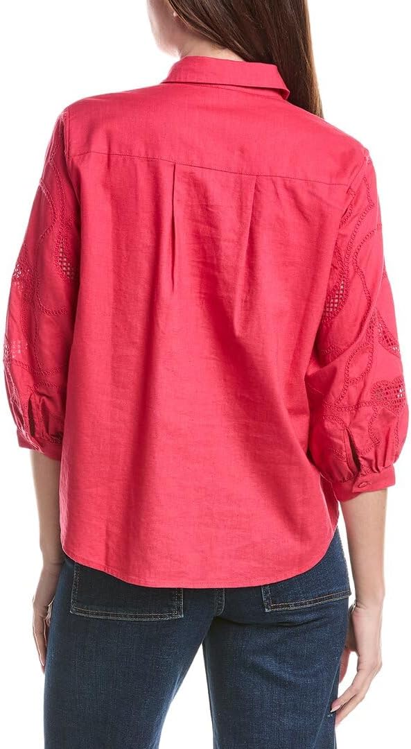 Renuar Womens Woven Button Front Linen-Blend Blouse, Xxl, Red