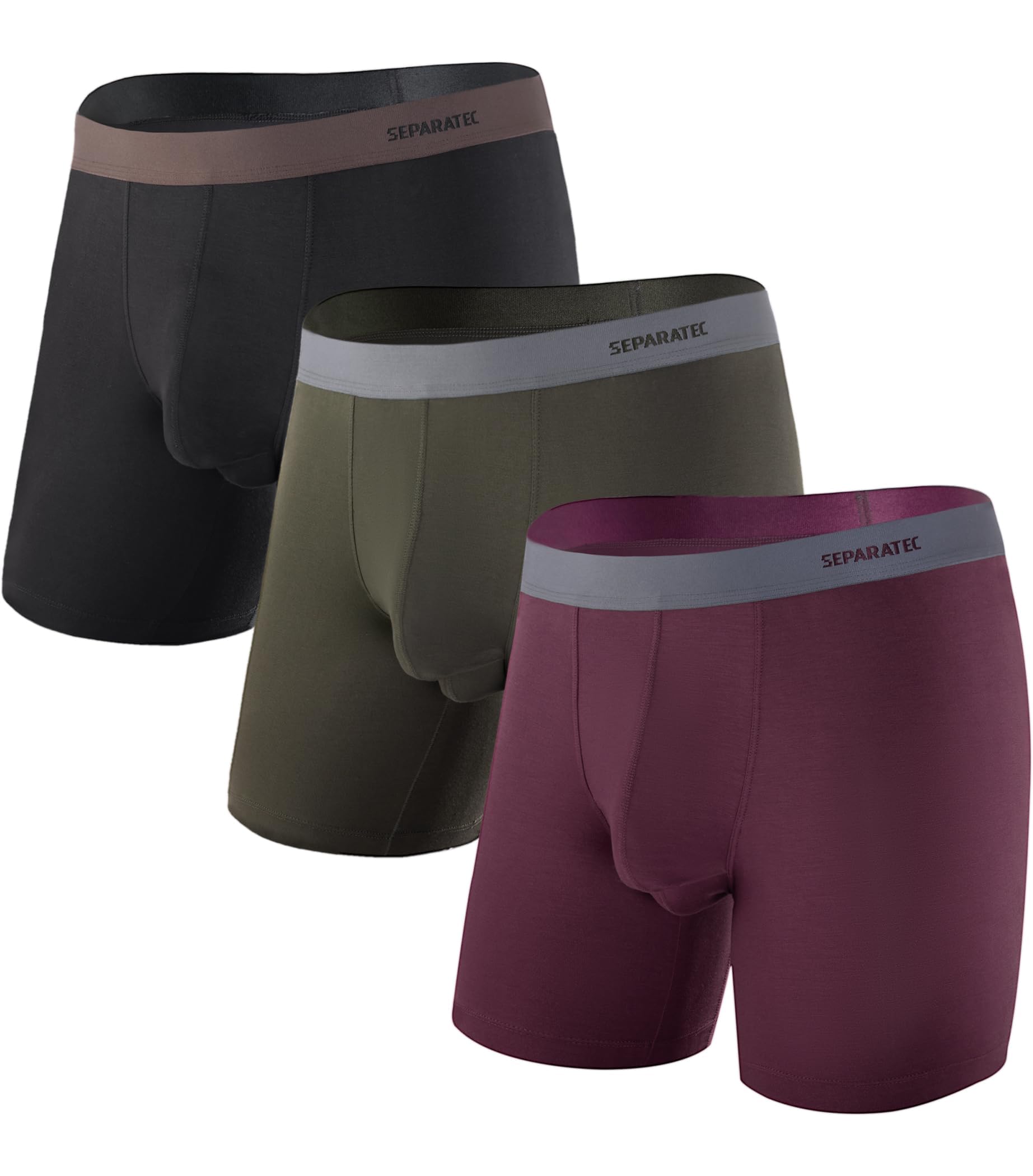 Separatec Men's Boxer Shorts Bamboo Rayon Breathable Soft Men's Underwear with Double Pouch Pack of 3 or 6 Pack