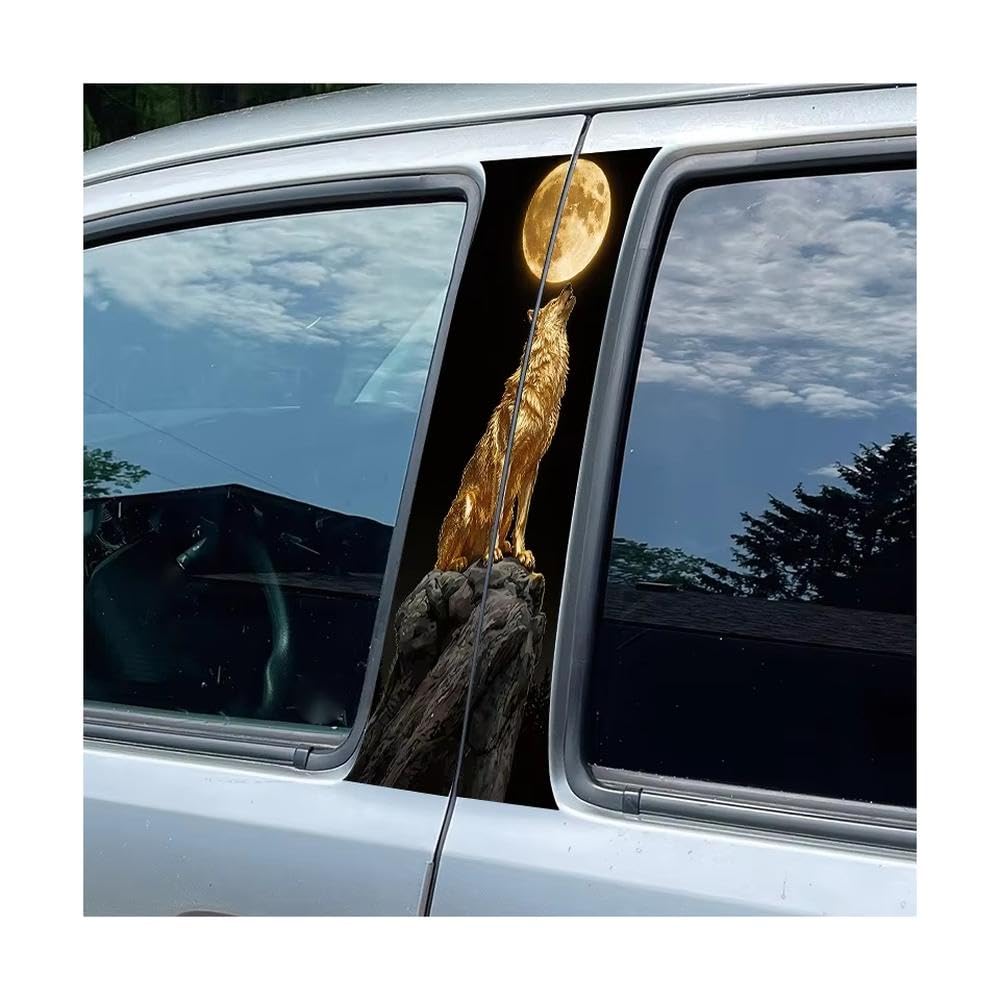 Bertdcx One Color Automotive B-Pillar Film Golden Wolf Howling At Moon Glossy Material Protective Film Auto Parts
