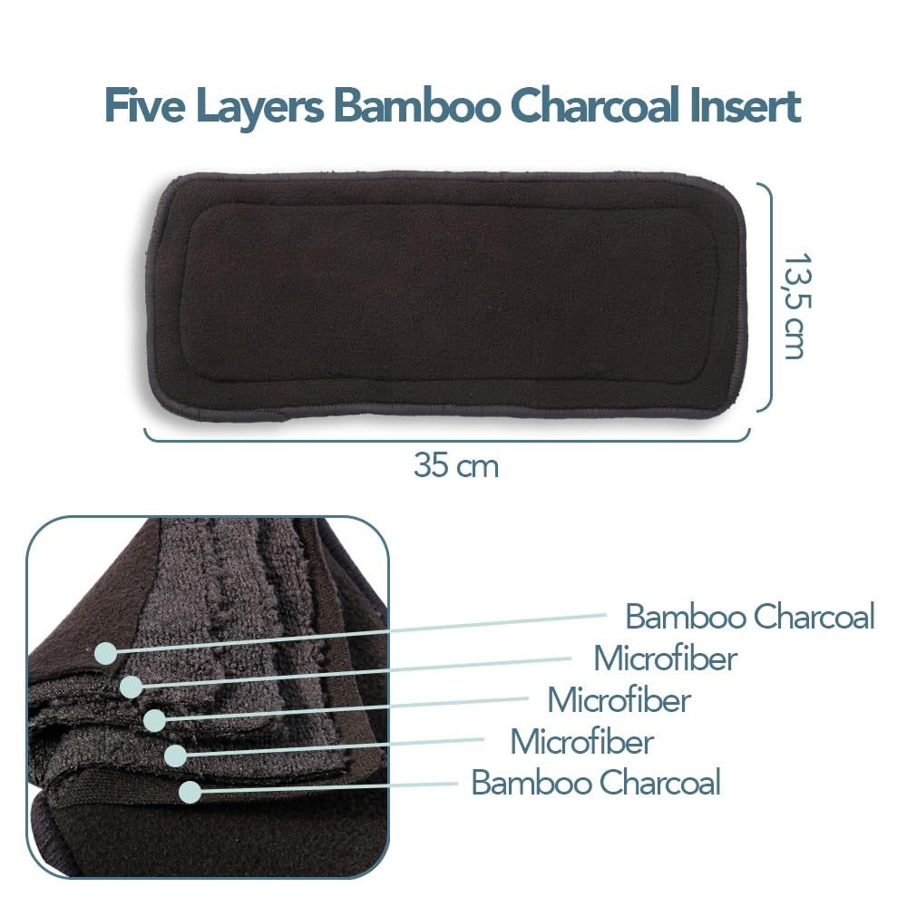 10 inserti in carbone di bambù Eco Fodere per pannolini per bambini ultra assorbenti riutilizzabili 5 strati