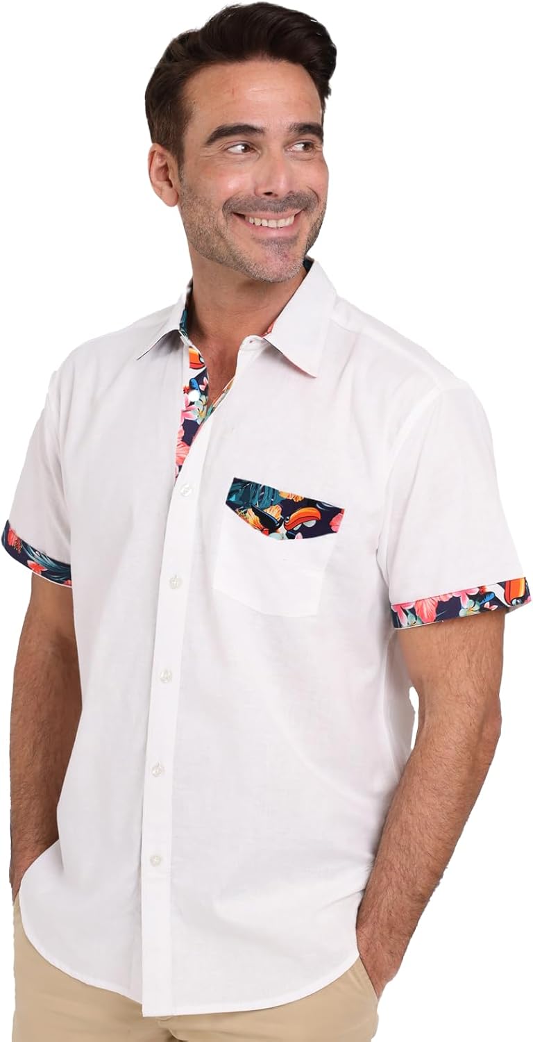 Guinness Toucan Hawaiian Short Sleeve Shirt | Official Merchandise Summer Beer Shirt for Men and Women  Large White