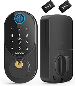 Keyless Entry Door Locks with Keypads,SMONET Smart Fingerprint Front Door Lock with Touchscreen Auto Lock,Electronic Digital Biometric Deadbolt Support IC Card,Code,Key Wireless Home Combination Lock