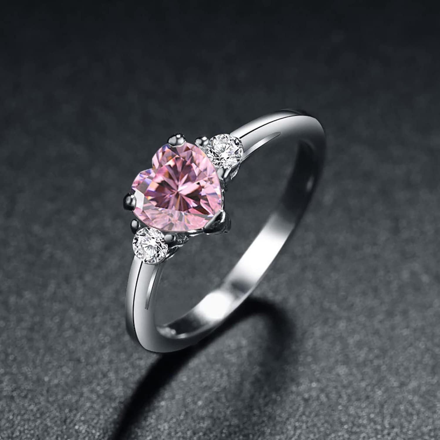 925 Sterling Silver Heart Shaped White Opal Engagement Promise Band Ring - Image 4