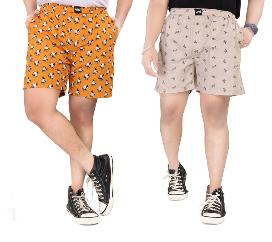 Image of UNOseven Shorts for Boys - 100% Cotton Printed with Side Pockets - Pack of 2 - Available from Size 7 Years to XL
