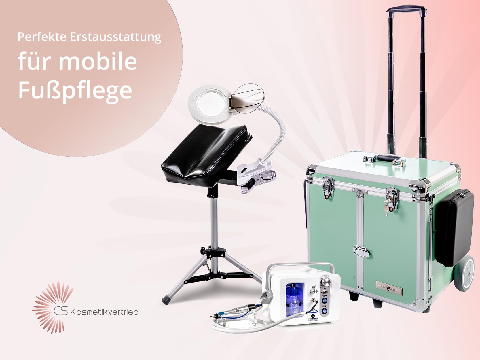 Perfetto XL Beinstütze für mobile Fußpflege & Podologie – höhenverstellbare Beinauflage aus Aluminium – leicht & stabil mit Tragetasche | CS Kosmetikvertrieb