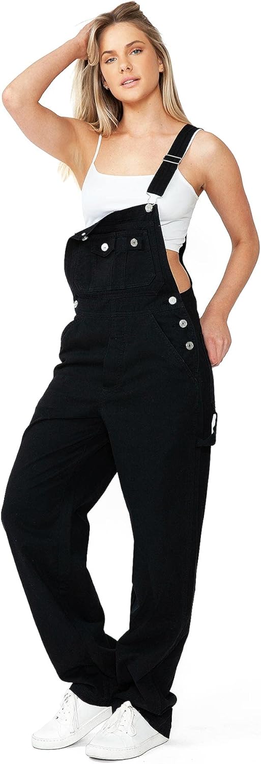 Womens Retro Revolt Dungaree Chino Jumpsuit Straight-Leg Overalls