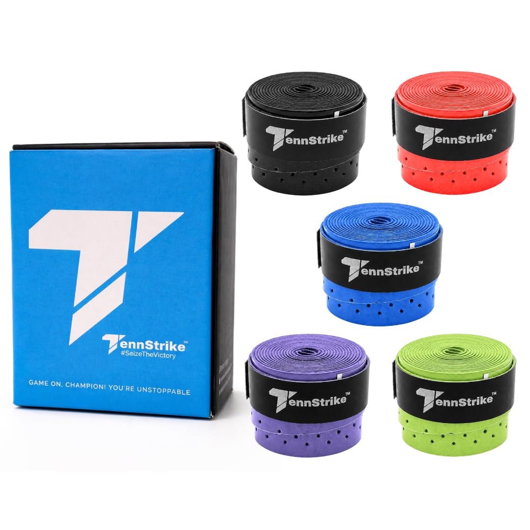 Tennstrike Badminton Grip Box | Pack of 5 | Sweat-Absorbent, Anti-Slip, Tacky, Durable Grips | Dark Multi Color Racket Overgrip Tape for Badminton, Tennis, Pickleball and More-image-9