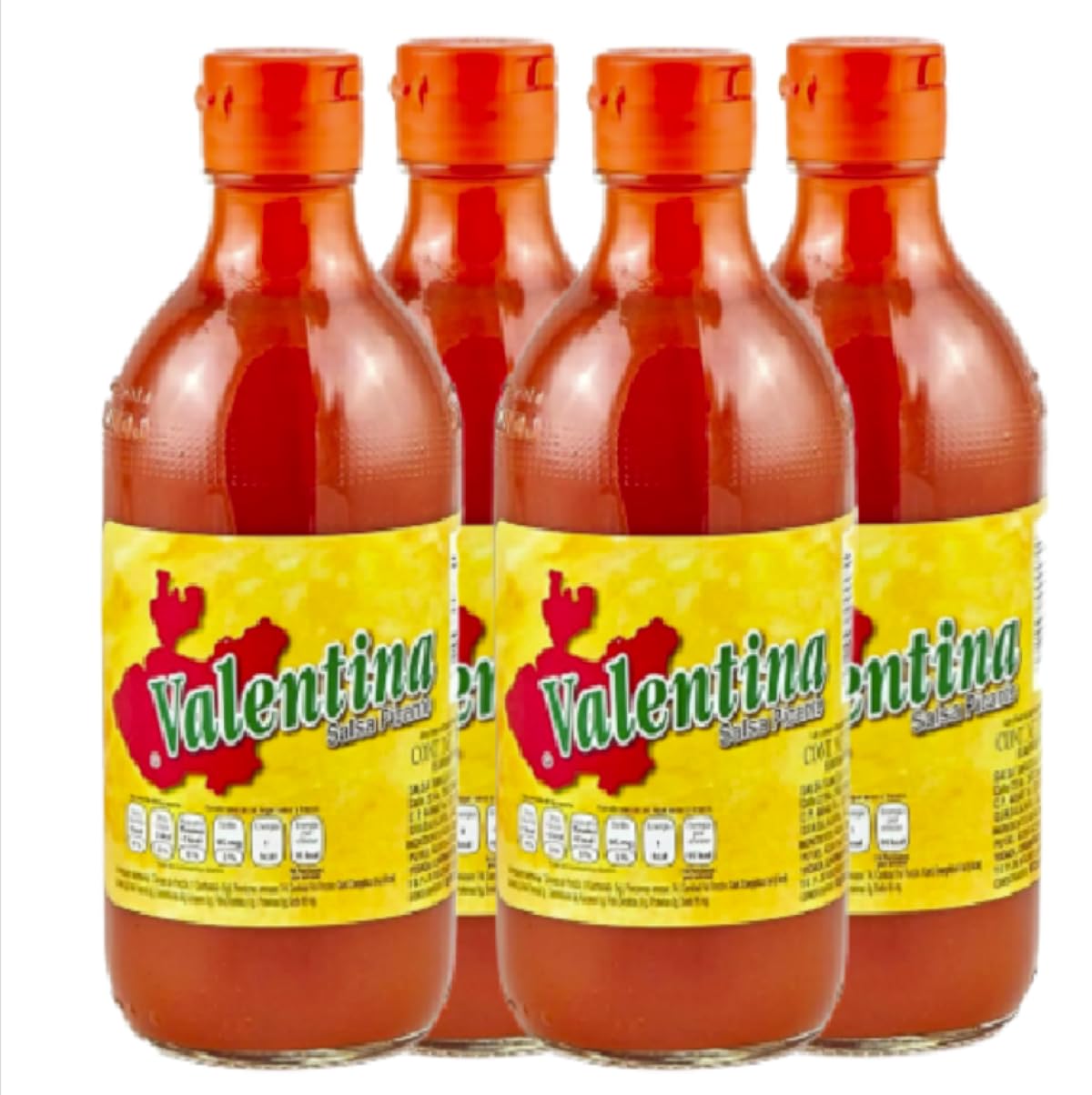 Valentina Salsa Picante Mexican Hot Sauce Pack of 4 X 370ml - Gluten Free, Low Fat and Low Sugar - Authentic Mexican Hot Sauce with Rich Flavor & Perfect Heat Level | Essential for Tacos, Burritos