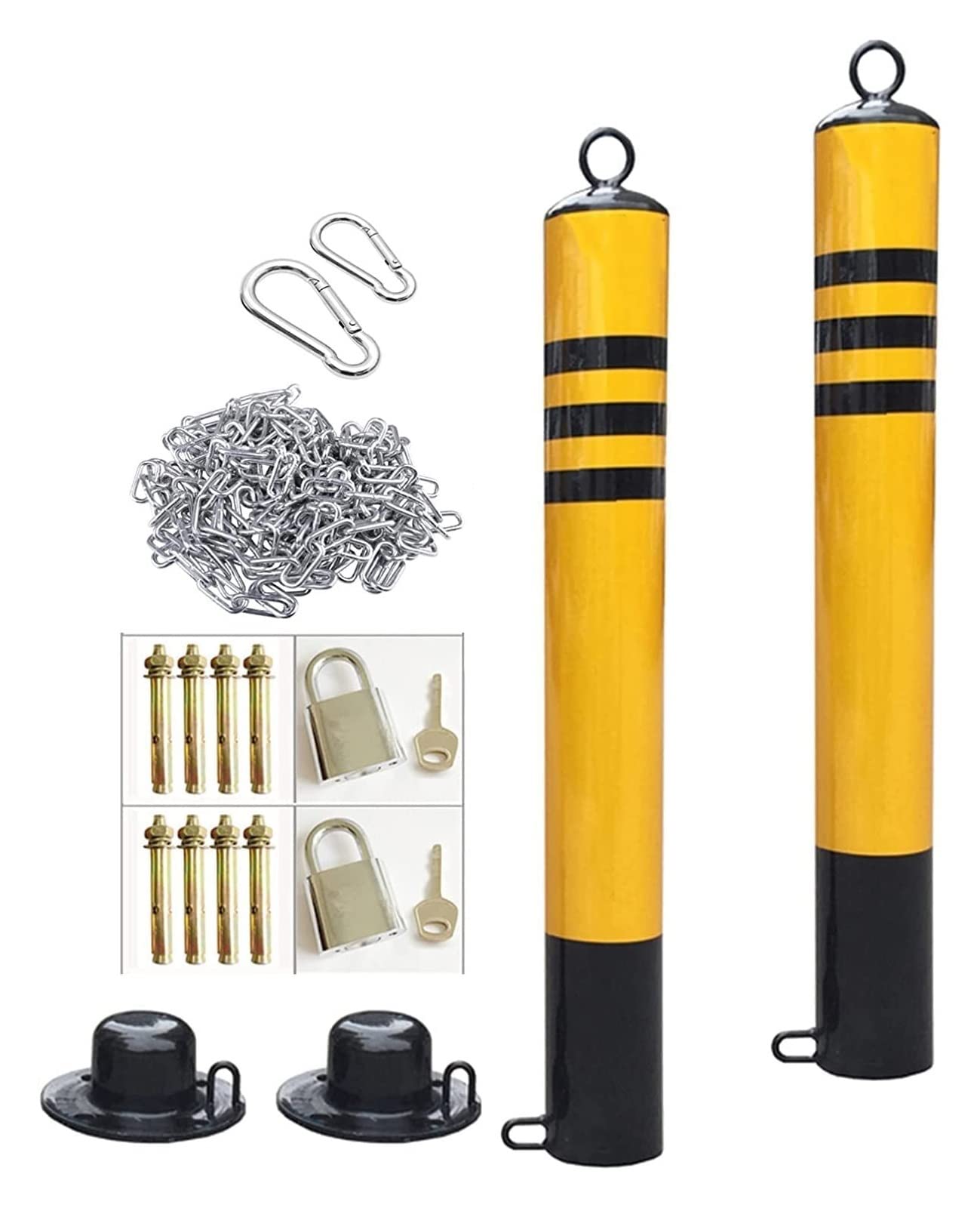 WDSOPK Parking Pile 2 Pack Driveways Removable Reflective Tape Parking Bollards with 5m Iron Chain