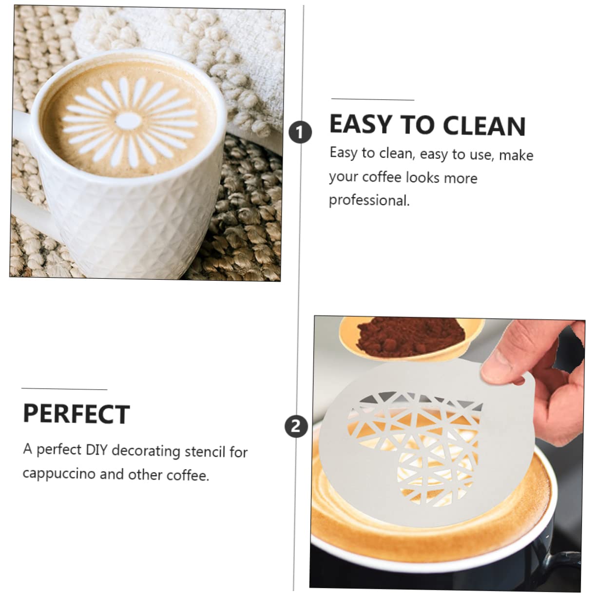 Cabilock 6Pcs Stainless Stencils Latte Art Templates for Cappuccino Cake for Creative Coffee Decoration