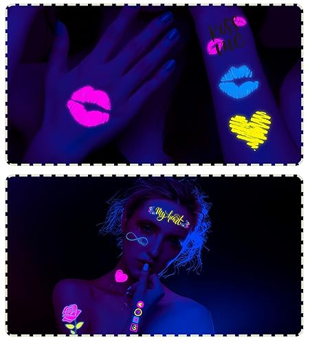 Miniatura 5 de Tatuajes temporales de corazón que brillan en la oscuridad, tatuajes temporales luminosos de neón para el día de San Valentín, novia, boda, San