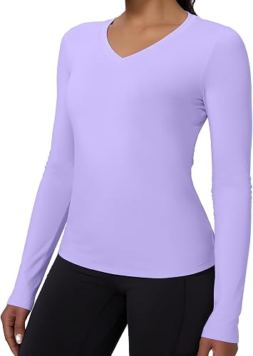 LWISMIL Purple Compression V Neck Long Sleeve Women Workout Athletic Tops Sports