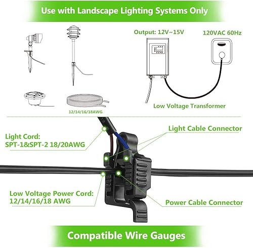 Miniatura 2 de Paquete de 10 conectores de cable de bajo voltaje, conector de iluminación de paisaje, empalme impermeable para luces de camino al aire libre,