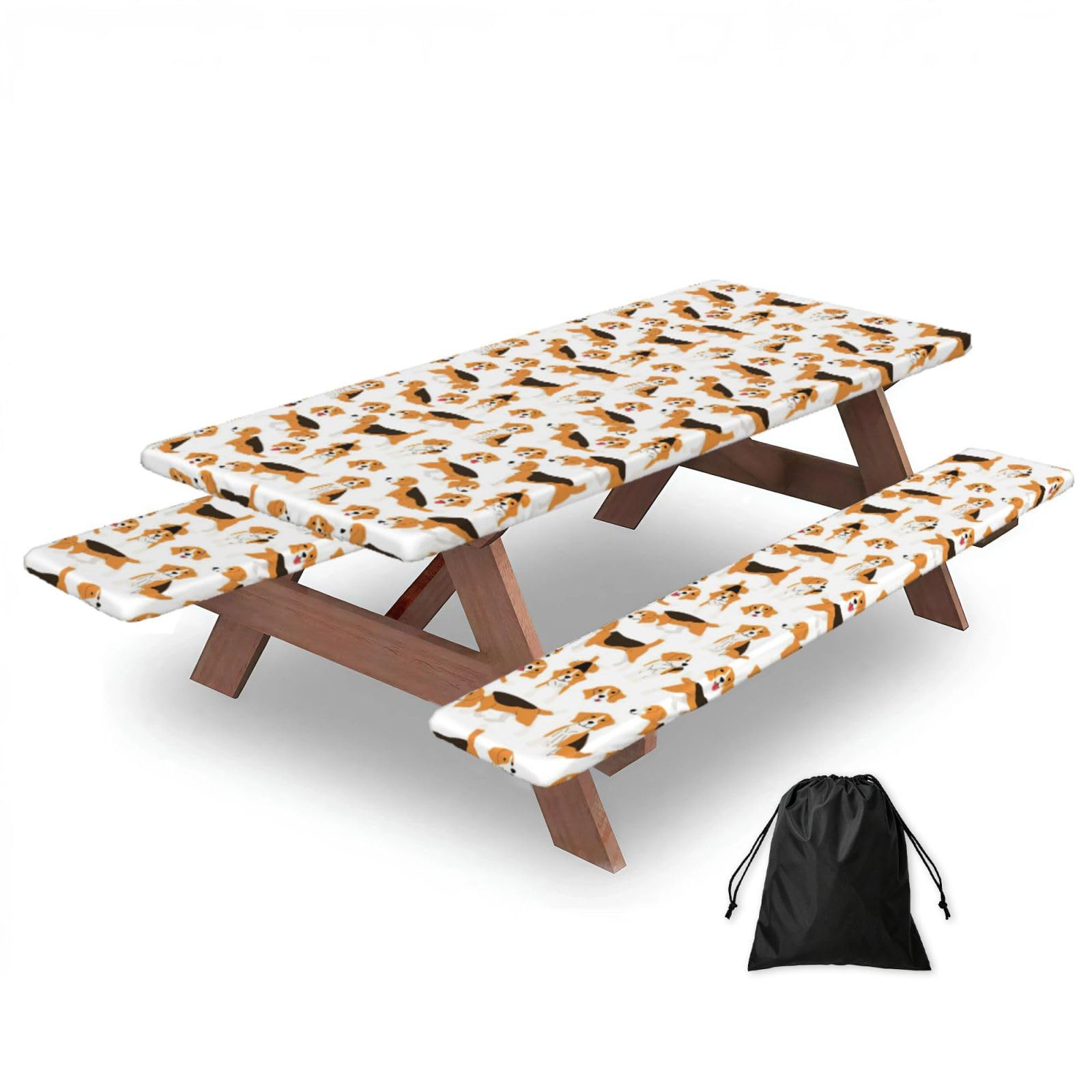 Yqxwjl Black Beagle Dog Print Camping Essentials Waterproof Camping Table And Bench Cover With Drawstring Bag 183 Cm