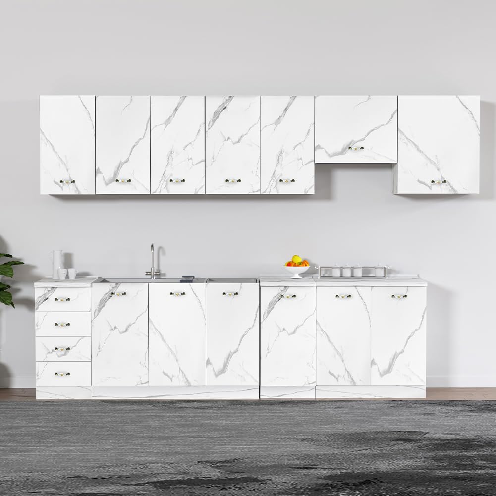 Shally Dogan Cassettiera Mobile Base per Cucina con 4 Cassetti, Mobiletto Componibile con Struttura in Legno Solida e Resistente, Organizer Dimensioni 40 x 50 x 85H cm (Marmo)